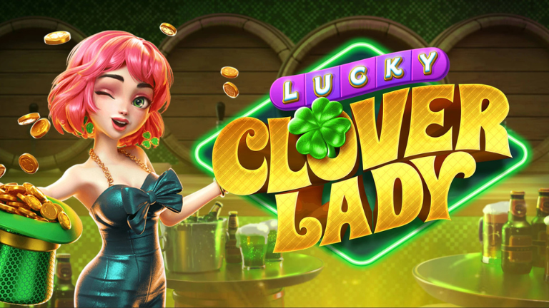 "A vibrant slot game featuring the Lucky Clover Lady surrounded by golden coins, four-leaf clovers, and glowing reels in an enchanted Irish setting."

