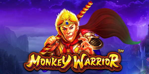 A game screen of Monkey Warrior Slot featuring golden symbols and a monkey warrior character.