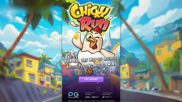 Chicky Run by PG Soft slot game featuring a cute chicken running through various obstacles with exciting bonus features.